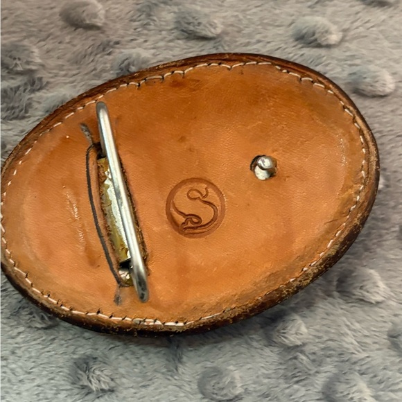 Hand Tooled Leather Belt Brown Leather w removable leather rose 🌹 buckle - Picture 4 of 14